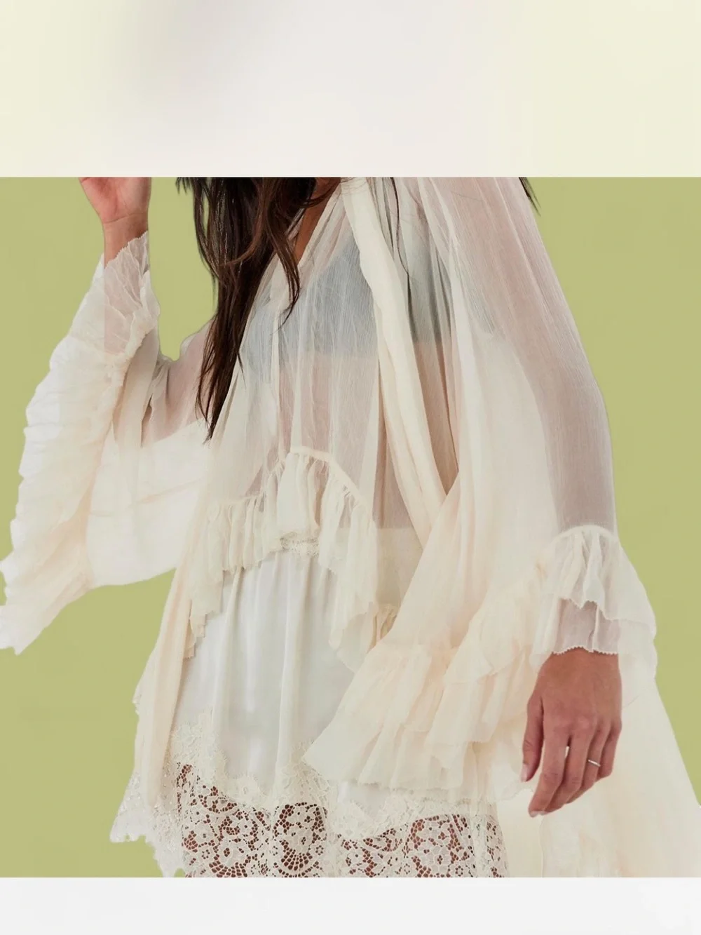 Free People Full Sleeve Frill Top in “Ivory” - Picture 4 of 7